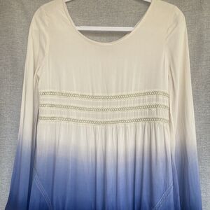 Blu Pepper Boutique Women's Small Cream Ombre Blue Lace Spring Tunic Top NWT